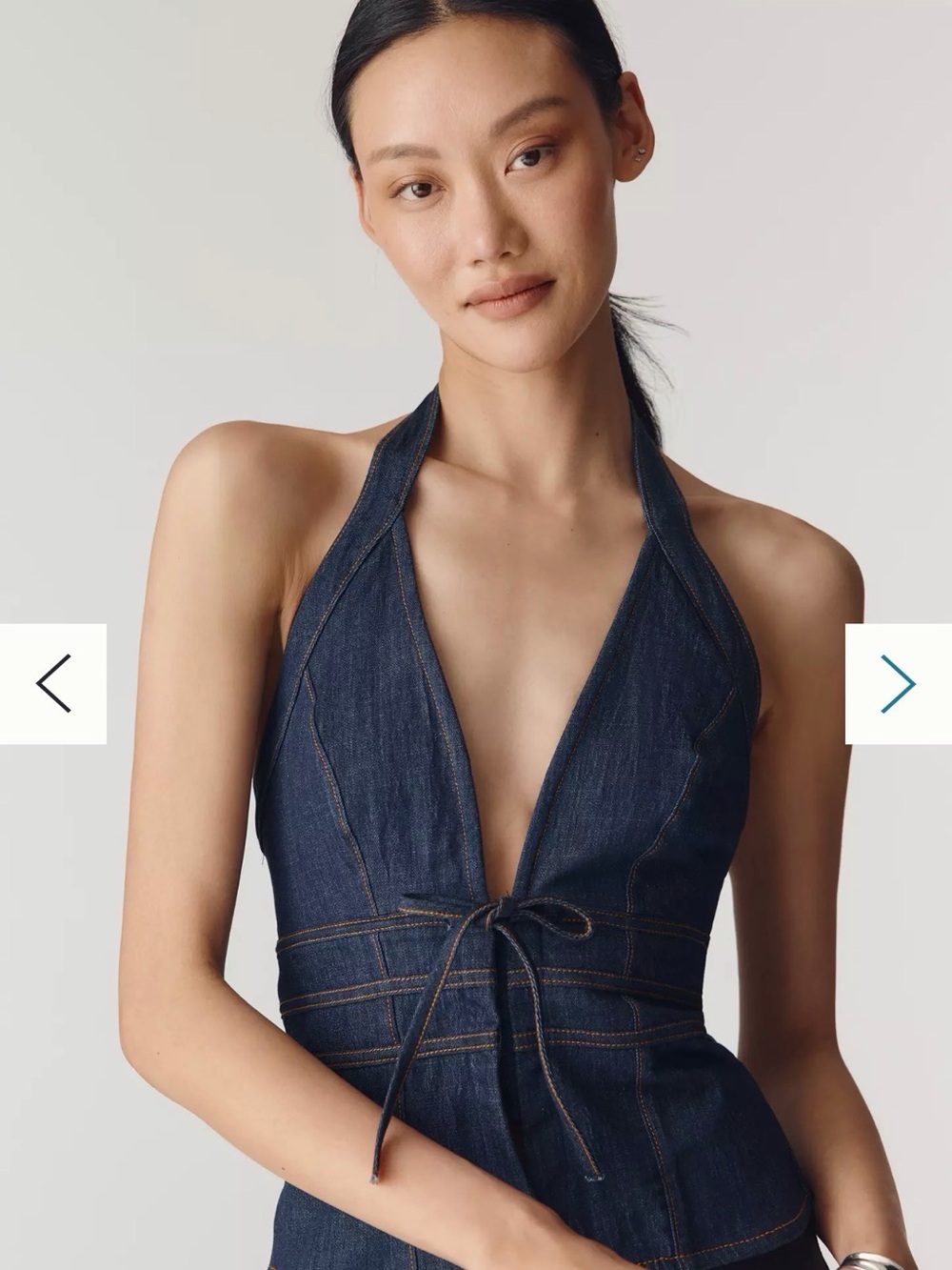 By Anthropologie Denim Tie Halter Top